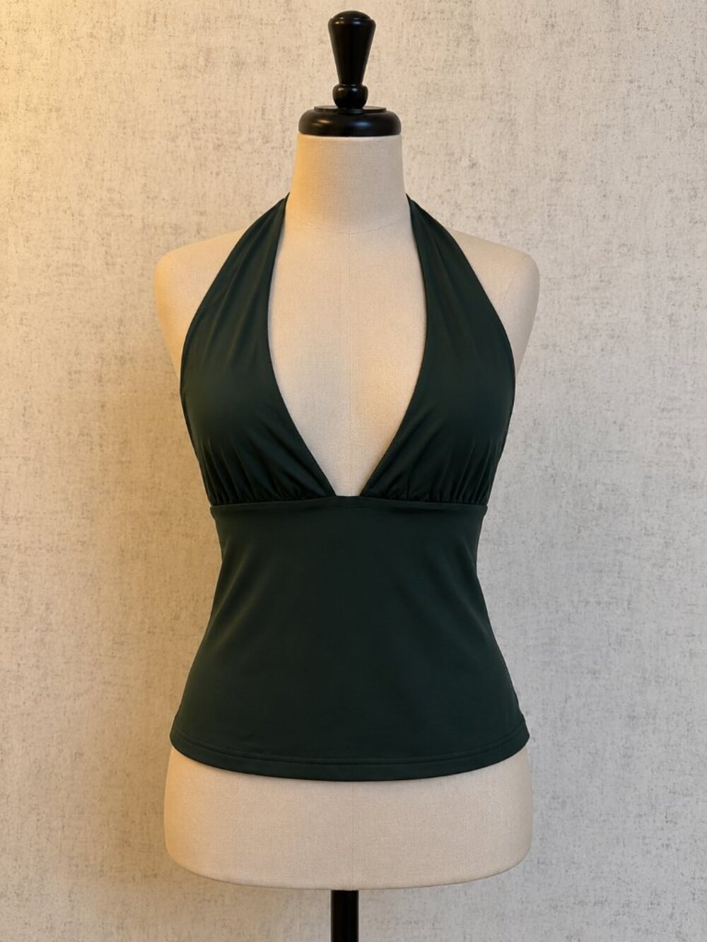 Deep V Halter Tank Top - Dark Green